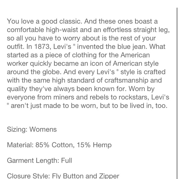 NWT Levi’s women’s high rise straight jeans 32x29 - Picture 4 of 9